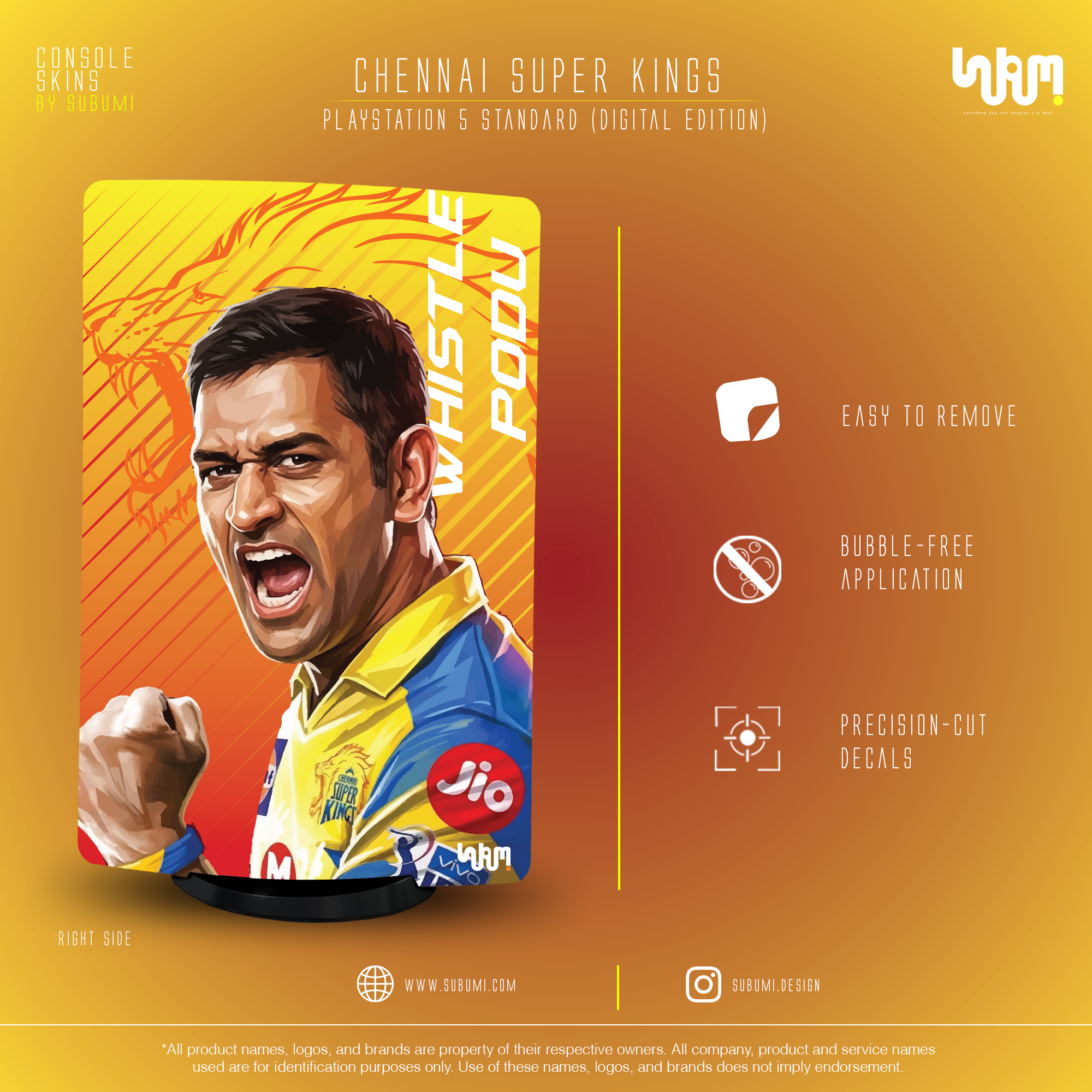 Chennai Superkings IPL inspired Console Skin by SUBUMI for Playstation 5 Standard Digital