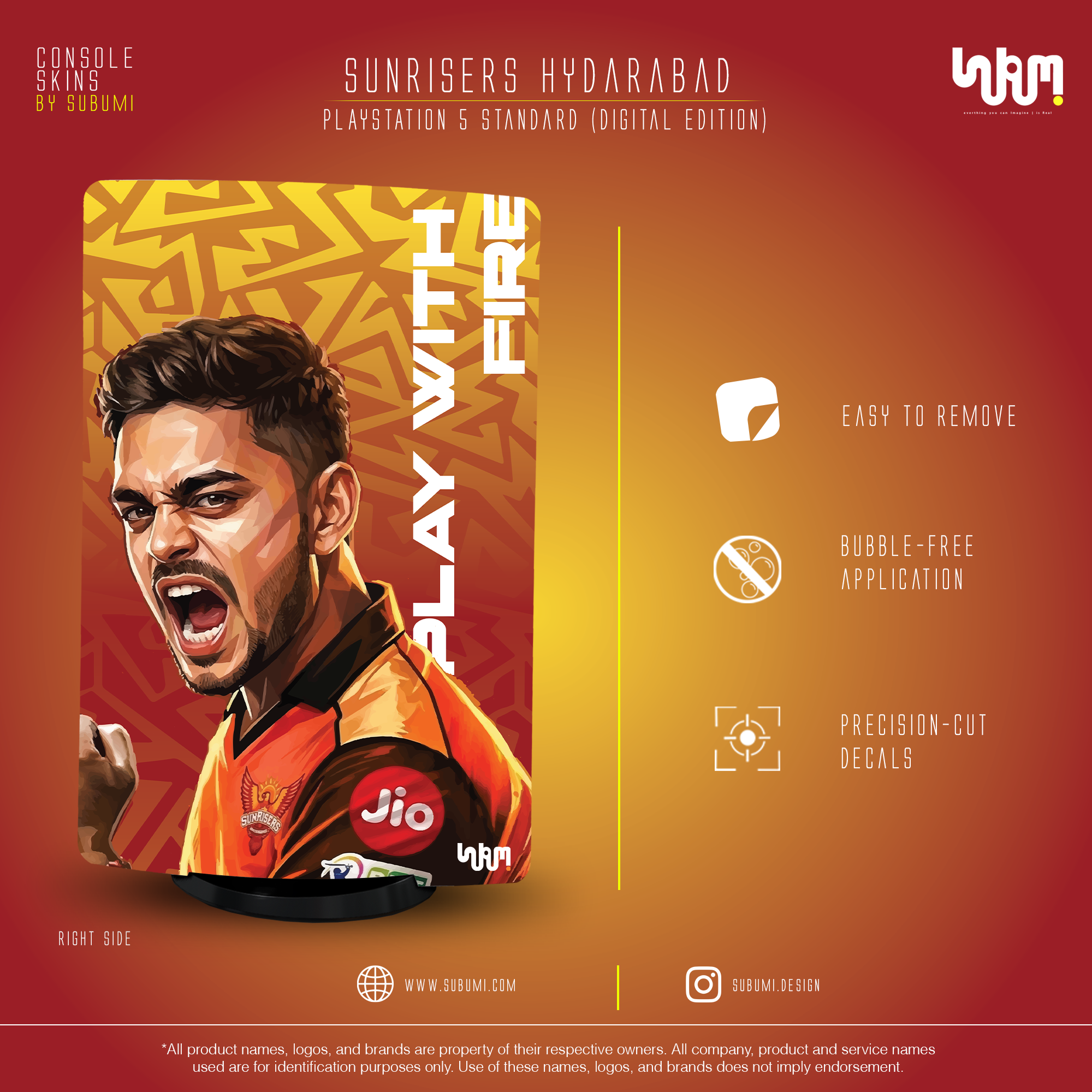 Sunrisers Hyderabad PS5 Console Skin | SUBUMI