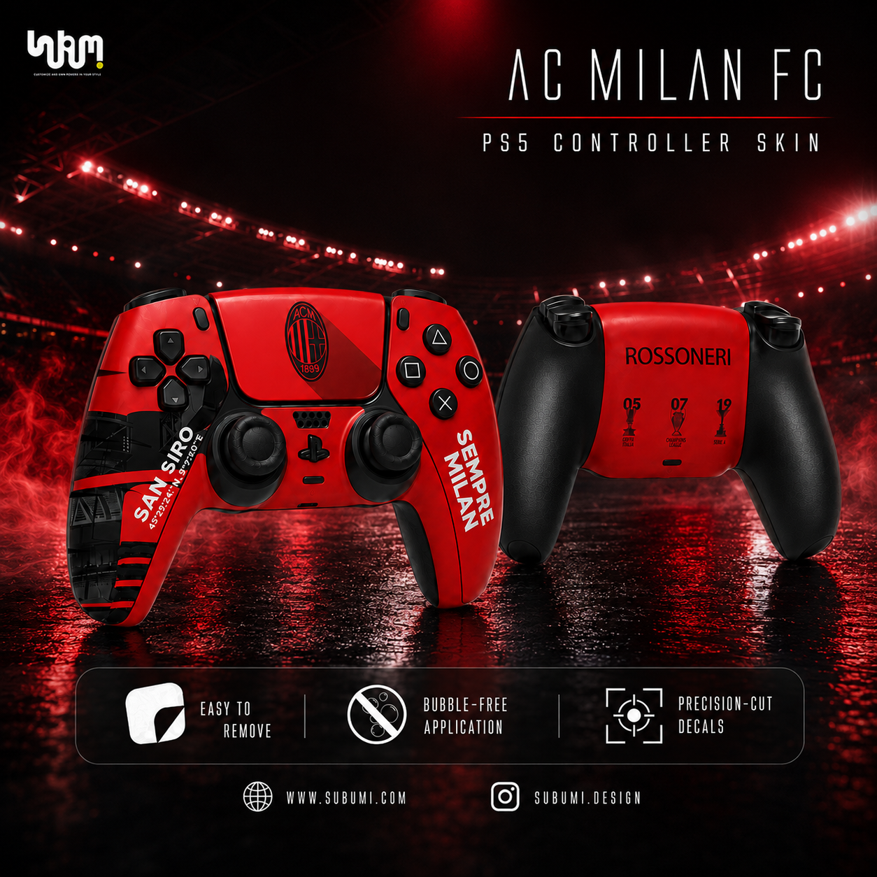AC Milan FC PlayStation 5 Controller Skin by SUBUMI