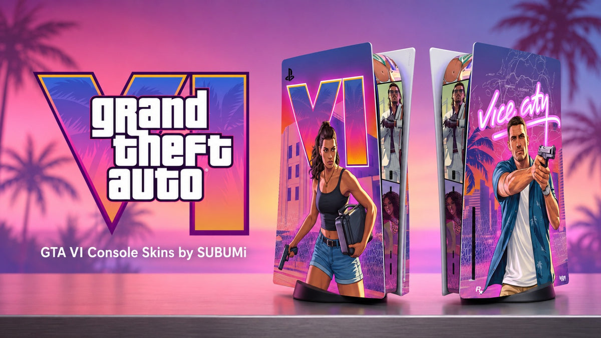 SUBUMI's Grand Theft Auto V console skin applied to a PlayStation 5, showing the precision-cut Los Santos artwork across the front panel.