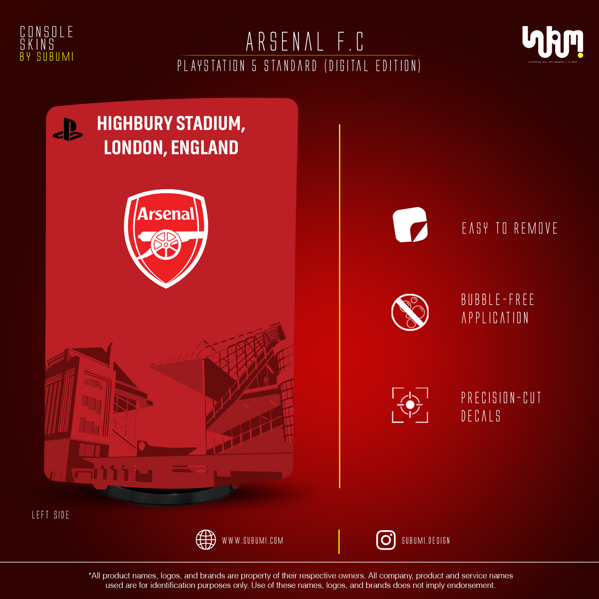 Arsenal Console Skin by SUBUMI — PS5 Standard Digital, left side