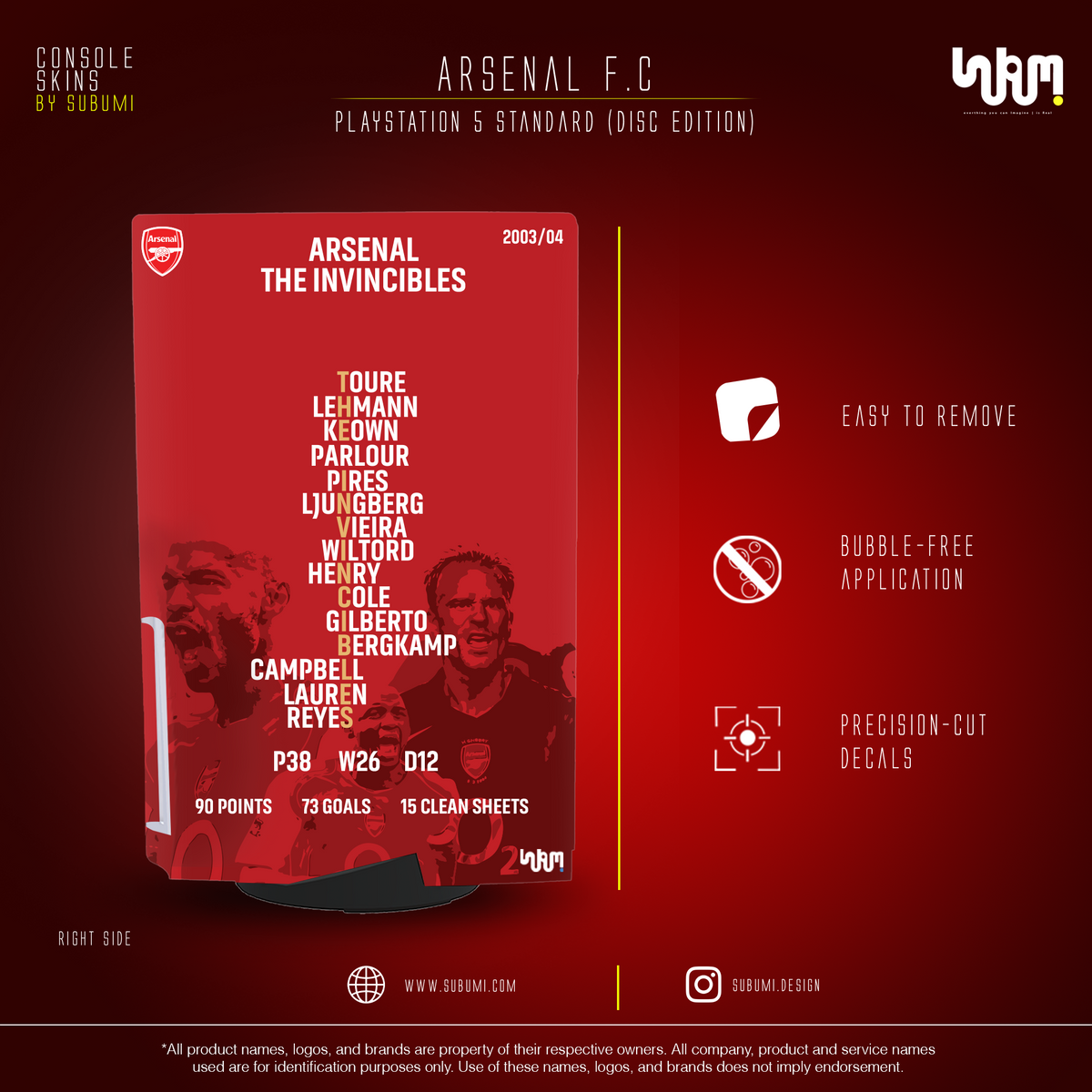 Arsenal Console Skin by SUBUMI — PS5 Standard Disc, right side
