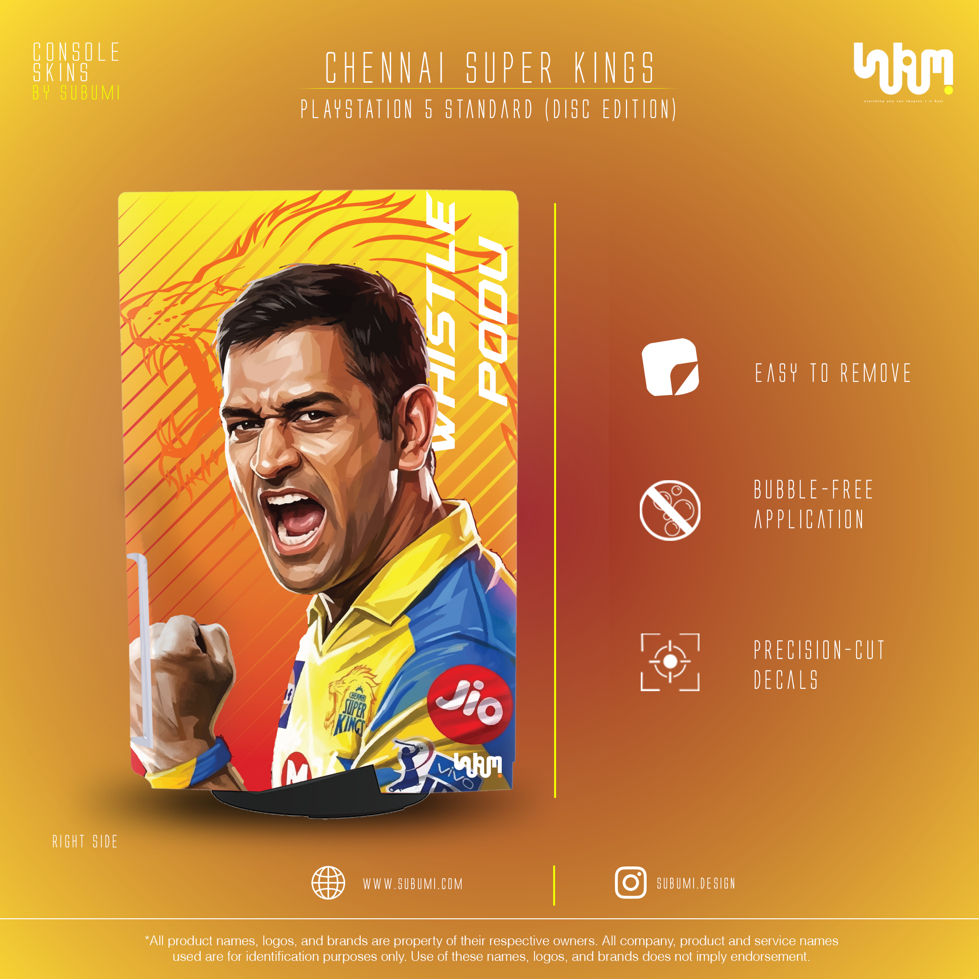 Chennai Superkings IPL inspired Console Skin by SUBUMI for Playstation 5 Standard Disc