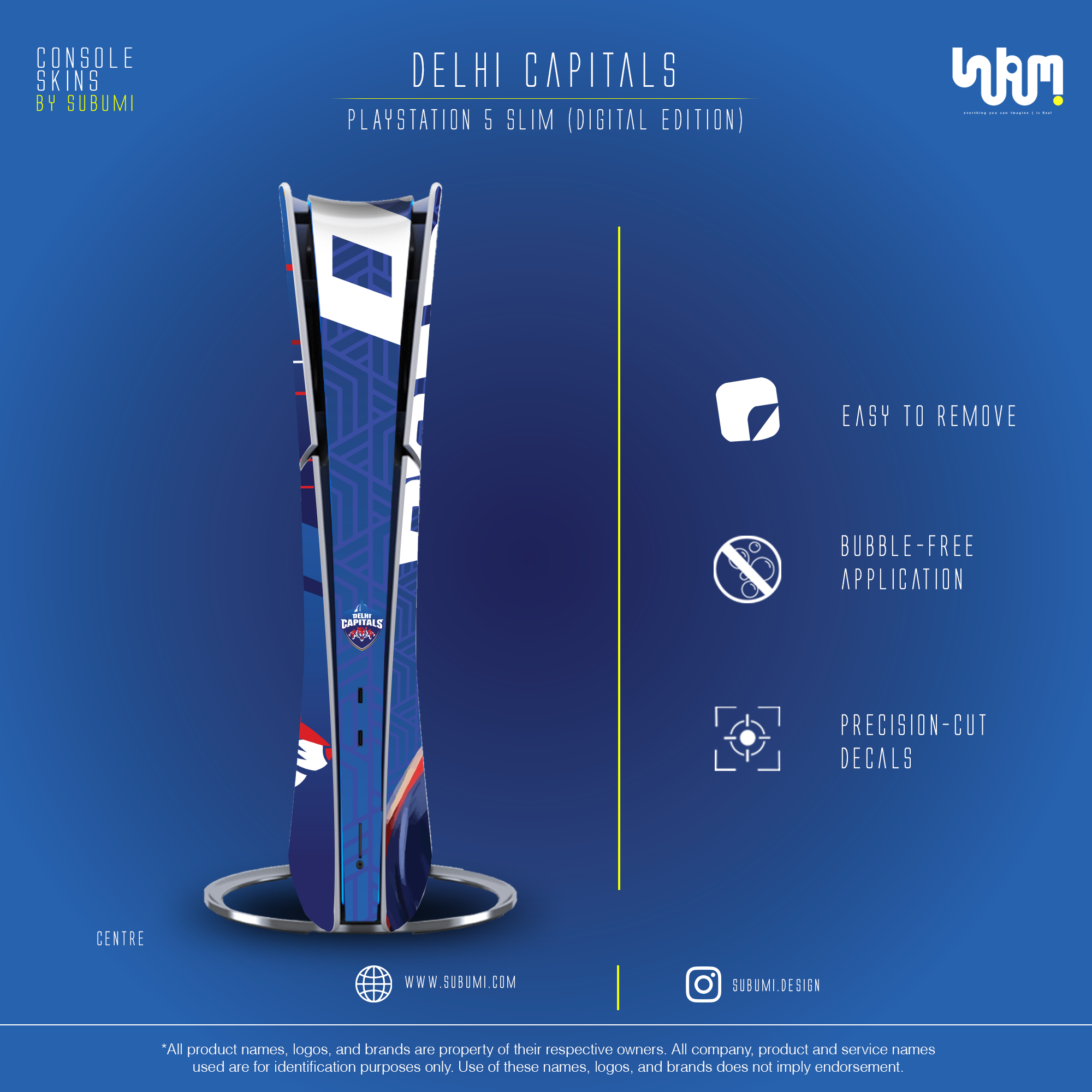 Delhi Capitals IPL inspired Console Skin by SUBUMI for Playstation 5 Slim digital