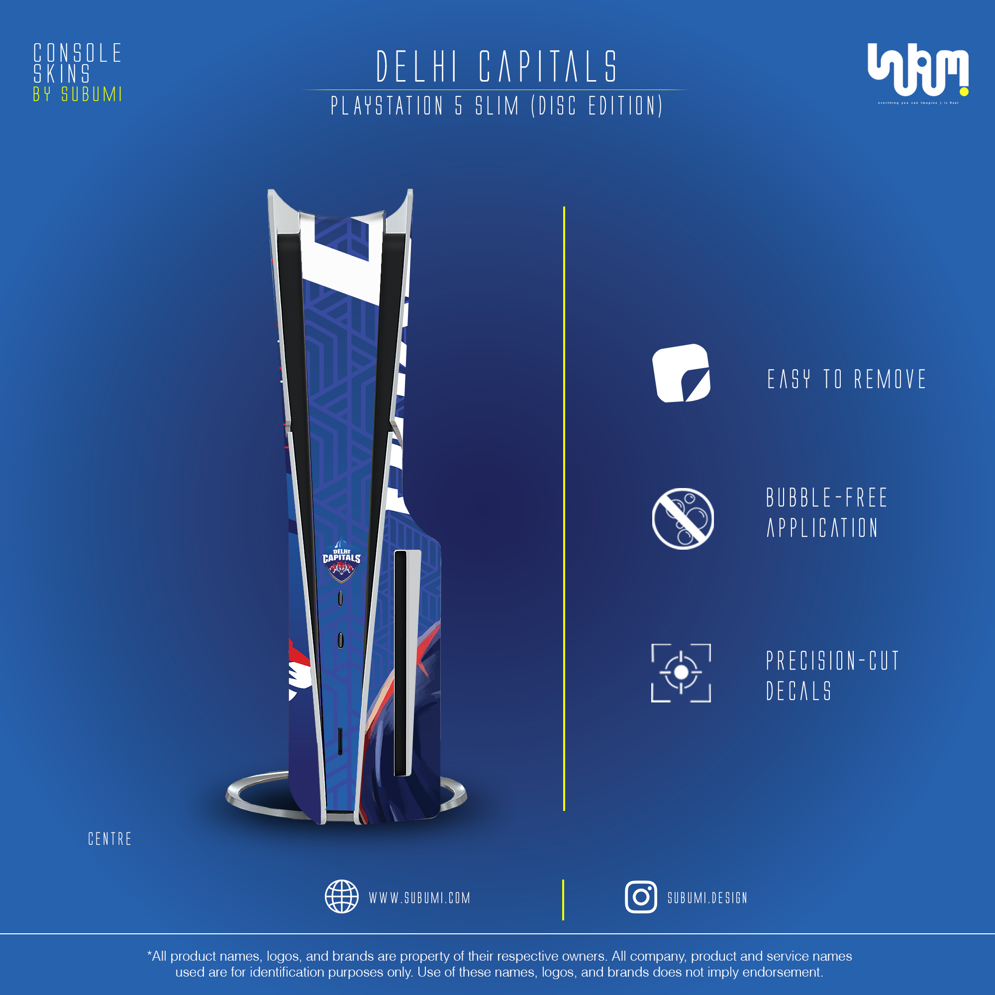 Delhi Capitals IPL inspired Console Skin by SUBUMI for Playstation 5 Slim Disc
