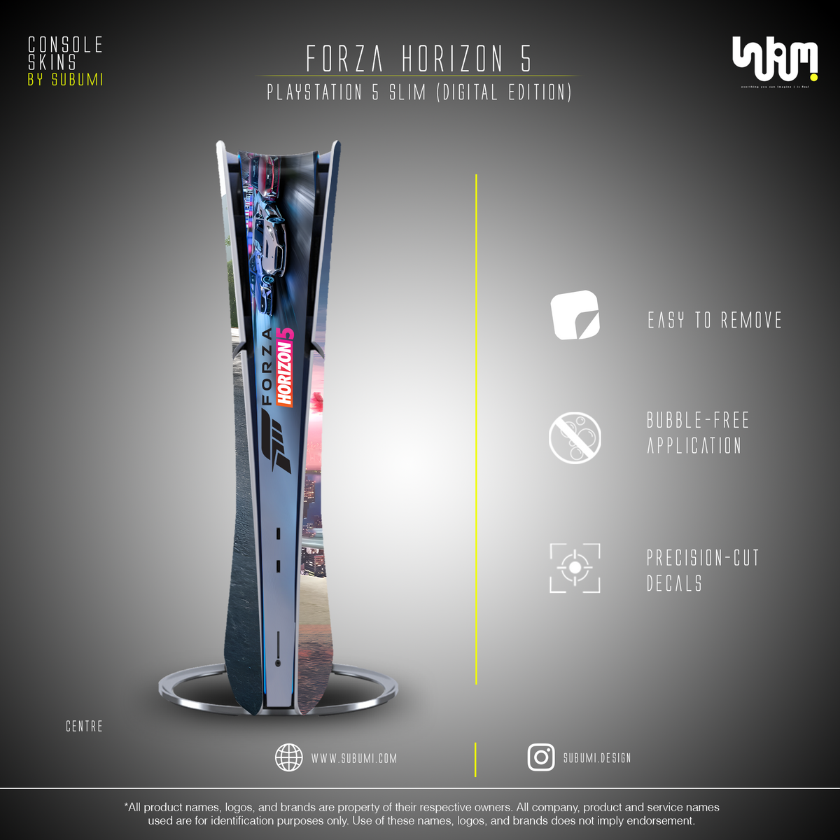 Forza Horizon 5 Console Skin by SUBUMI — PS5 Slim Digital, centre view