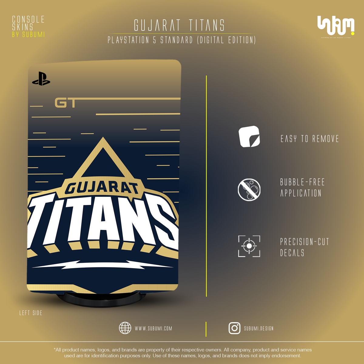 Gujarat Titans PS5 Console Skin | SUBUMI — PS5 Standard Digital, left side