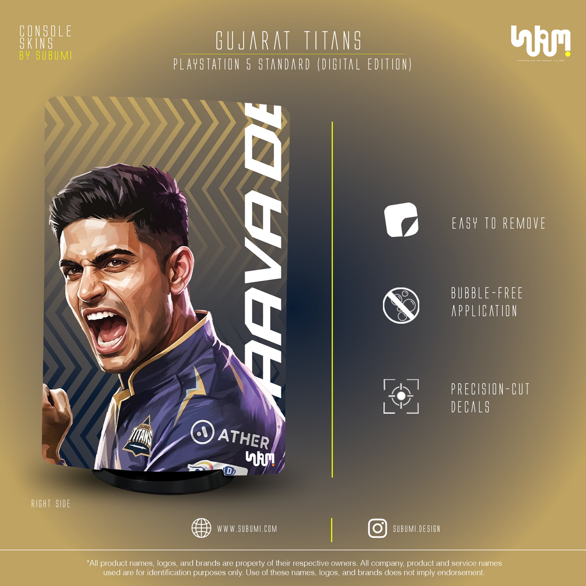 Gujarat Titans PS5 Console Skin | SUBUMI — PS5 Standard Digital, right side