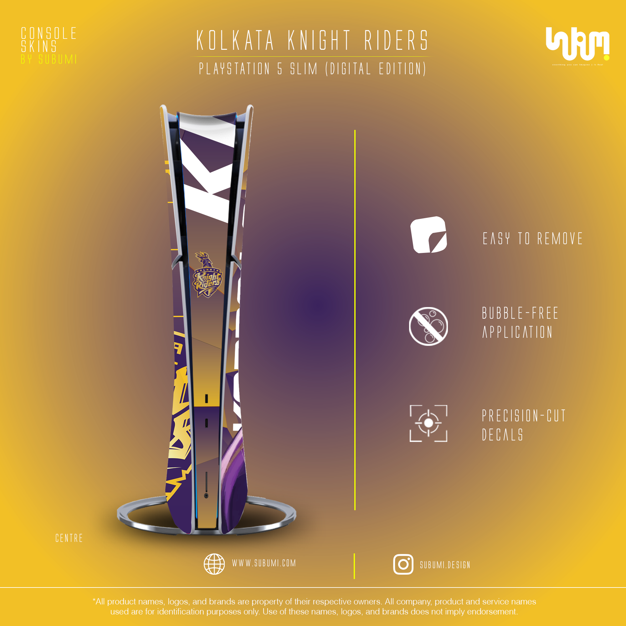 Kolkata Knight Riders IPL inspired Console Skin by SUBUMI for Playstation 5 Slim Digital