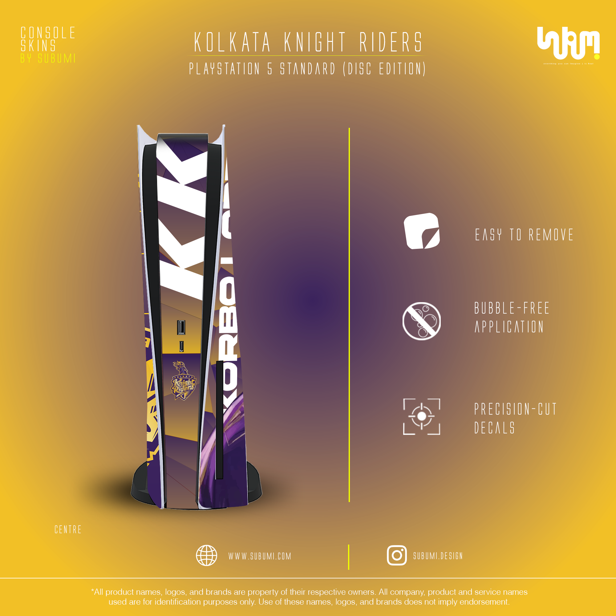 Kolkata Knight Riders IPL inspired Console Skin by SUBUMI for Playstation 5 Standard Disc