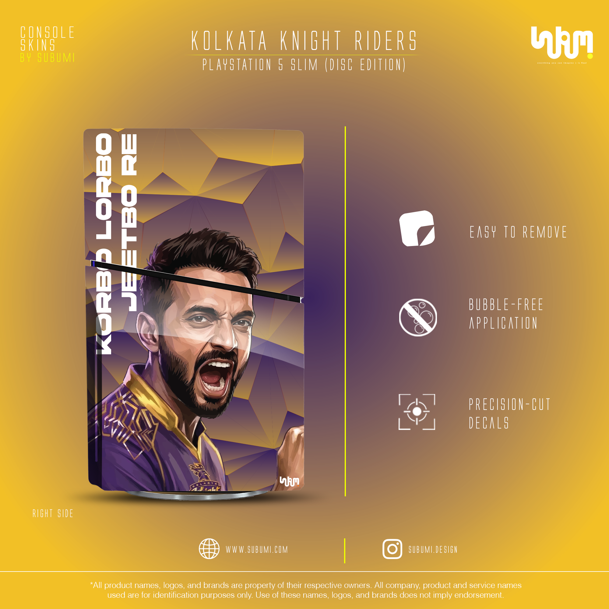 Kolkata Knight Riders IPL inspired Console Skin by SUBUMI for Playstation 5 Slim Disc