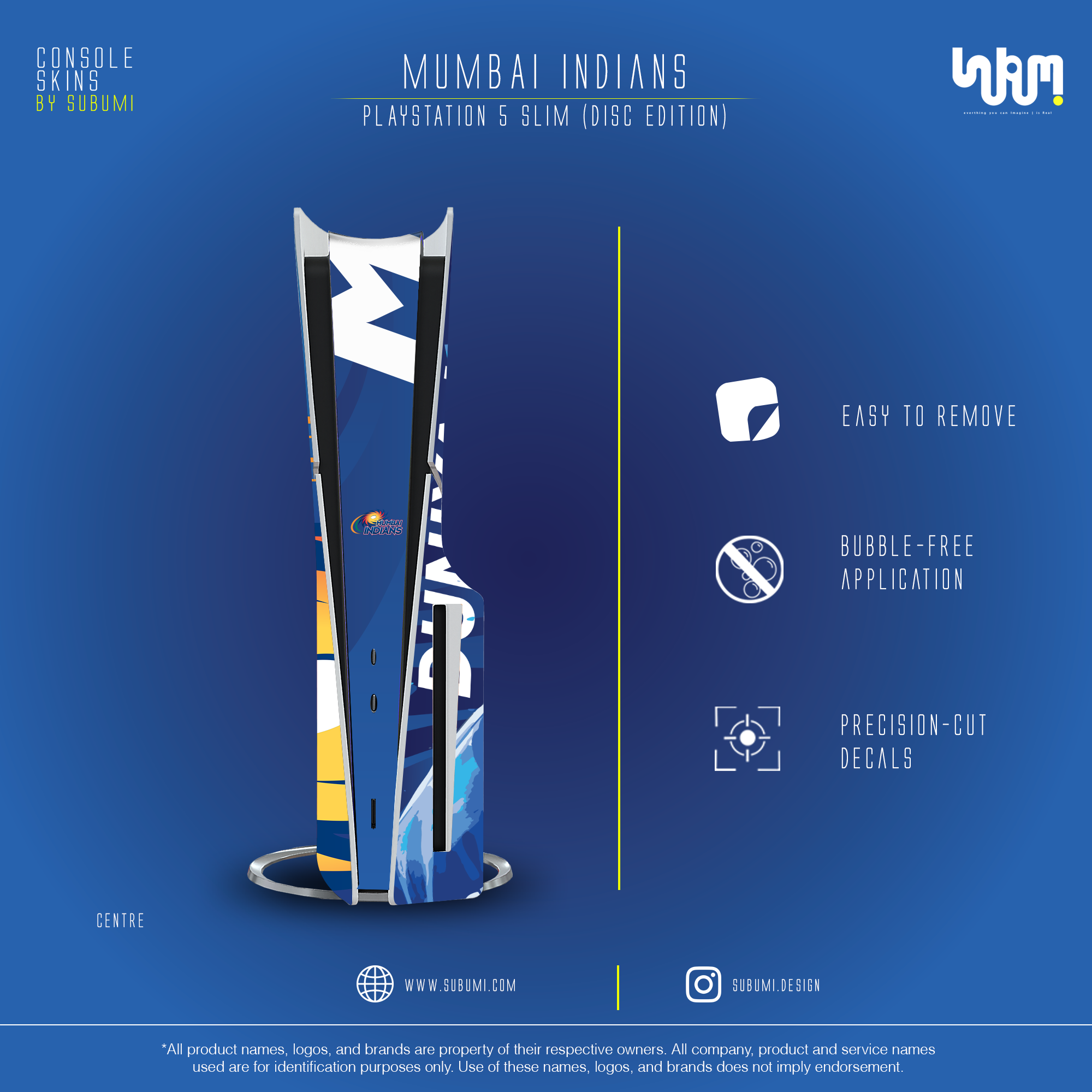 Mumbai Indians IPL inspired Console Skin by SUBUMI for Playstation 5 Slim Disc