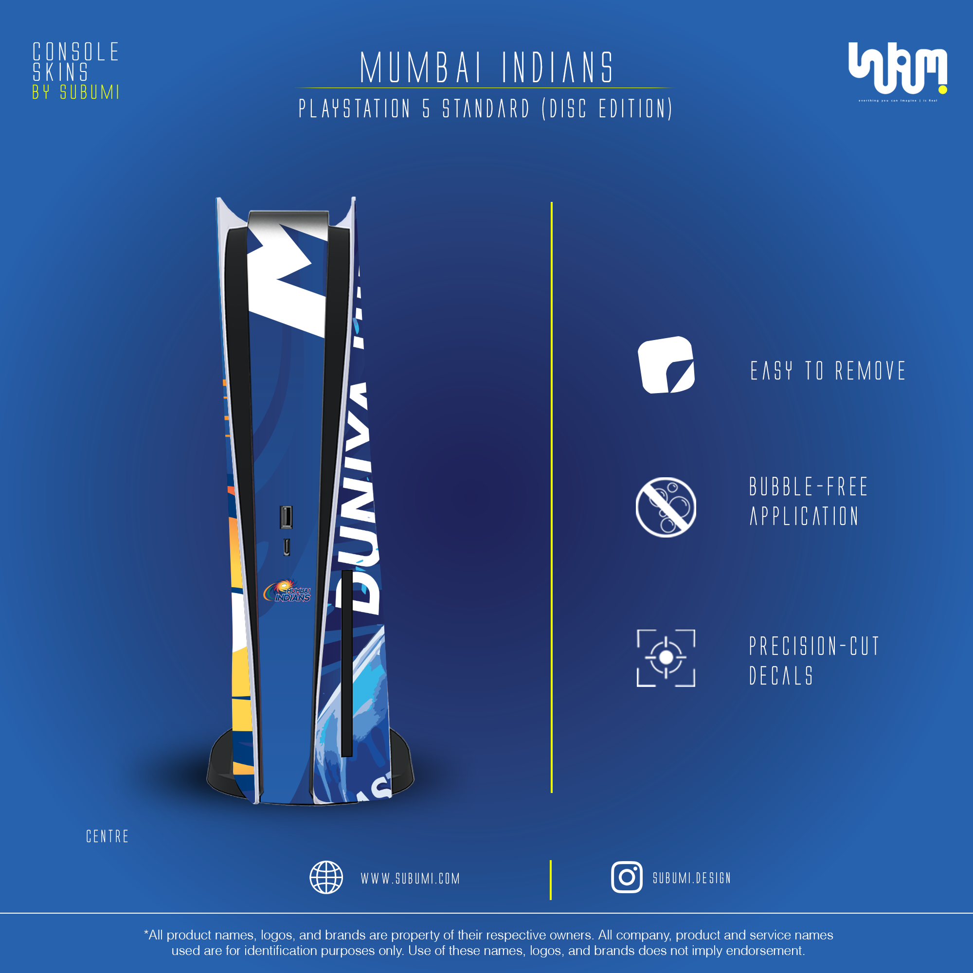 Mumbai Indians IPL inspired Console Skin by SUBUMI for Playstation 5 Standard Disc