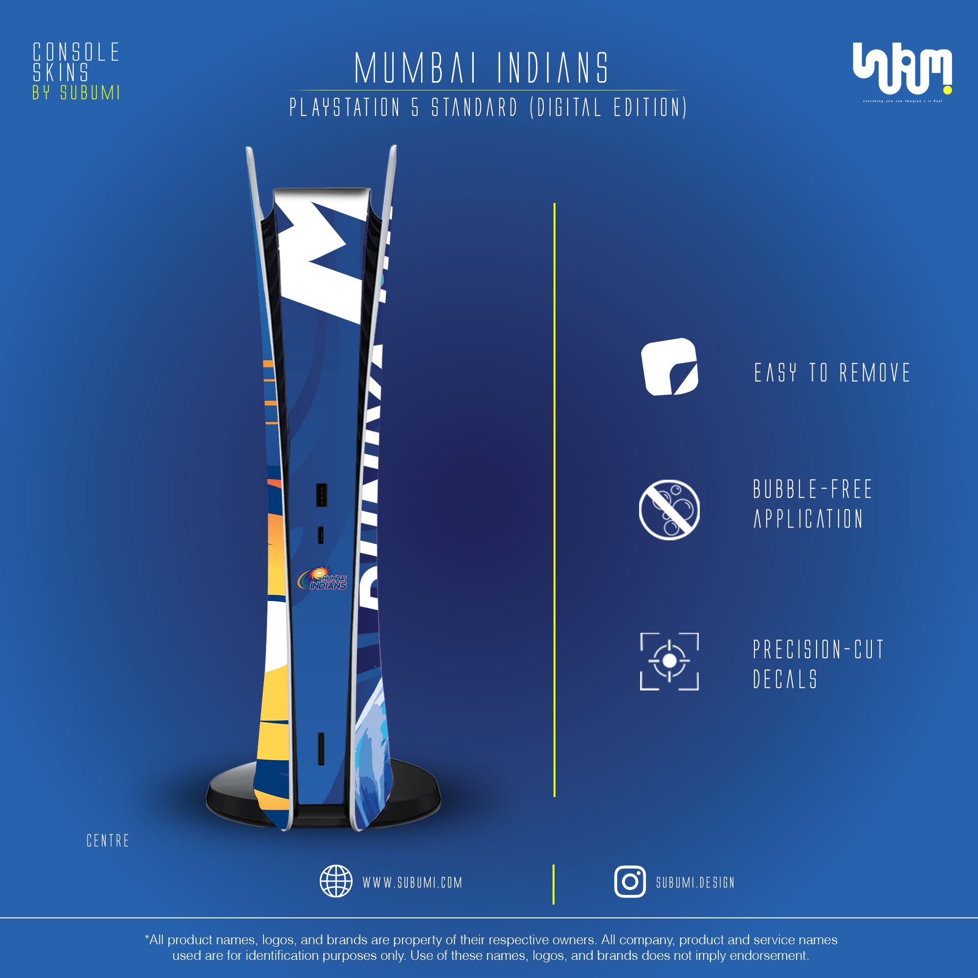 Mumbai Indians IPL inspired Console Skin by SUBUMI for Playstation 5 Standard Digital