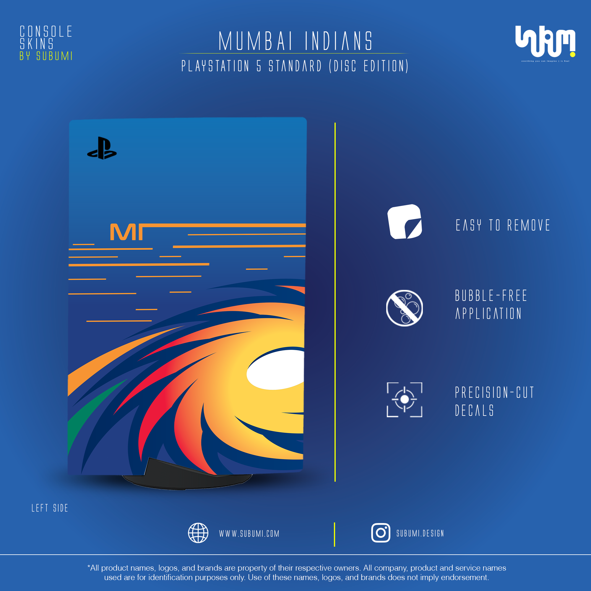Mumbai Indians IPL inspired Console Skin by SUBUMI for Playstation 5 Standard Disc