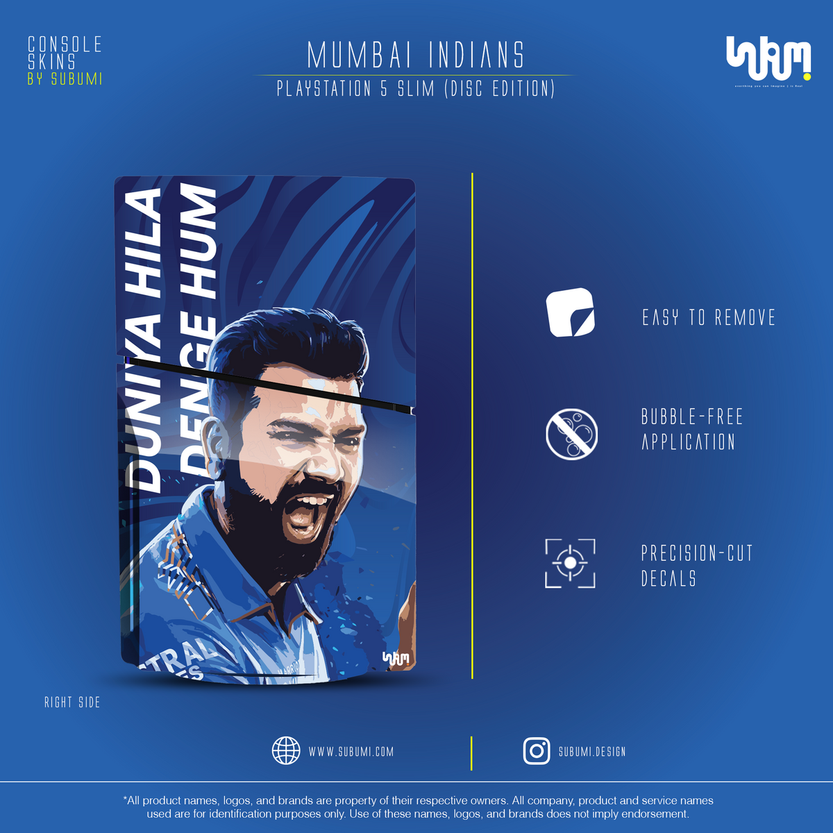 Mumbai Indians IPL inspired Console Skin by SUBUMI for Playstation 5 Slim Disc