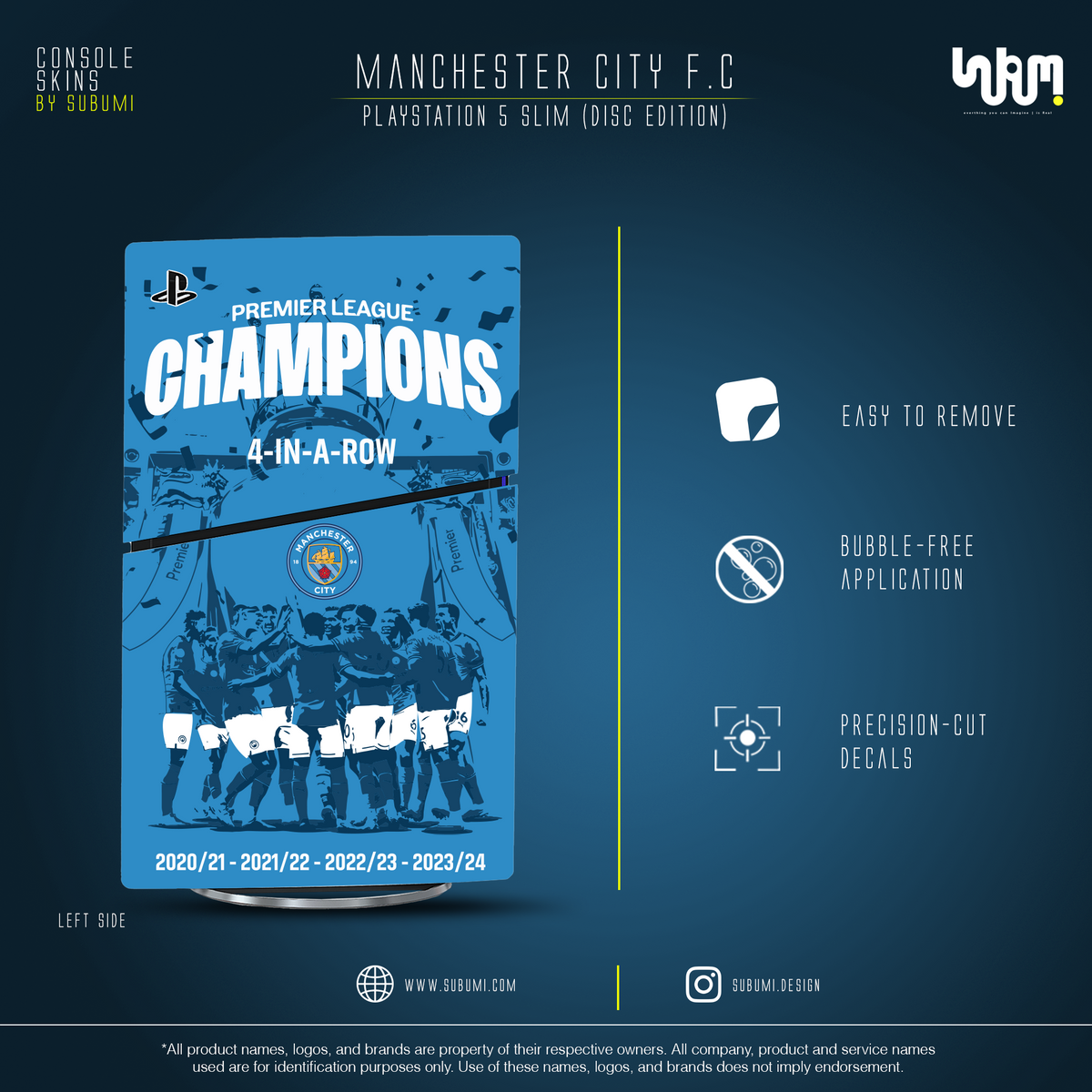 Manchester City Console Skin by SUBUMI — PS5 Slim Disc, left side