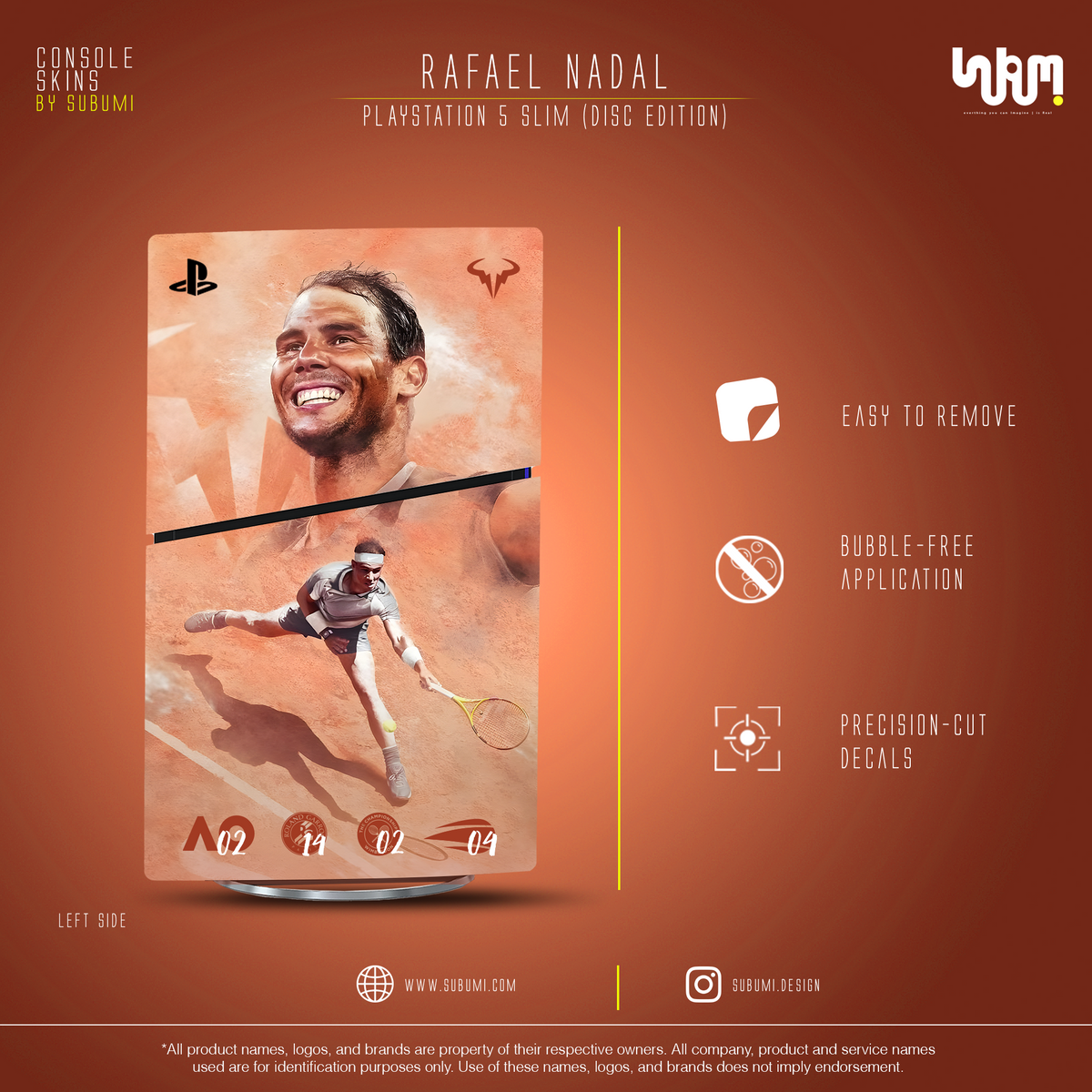 Rafael Nadal Console Skin by SUBUMI — PS5 Slim Disc, left side