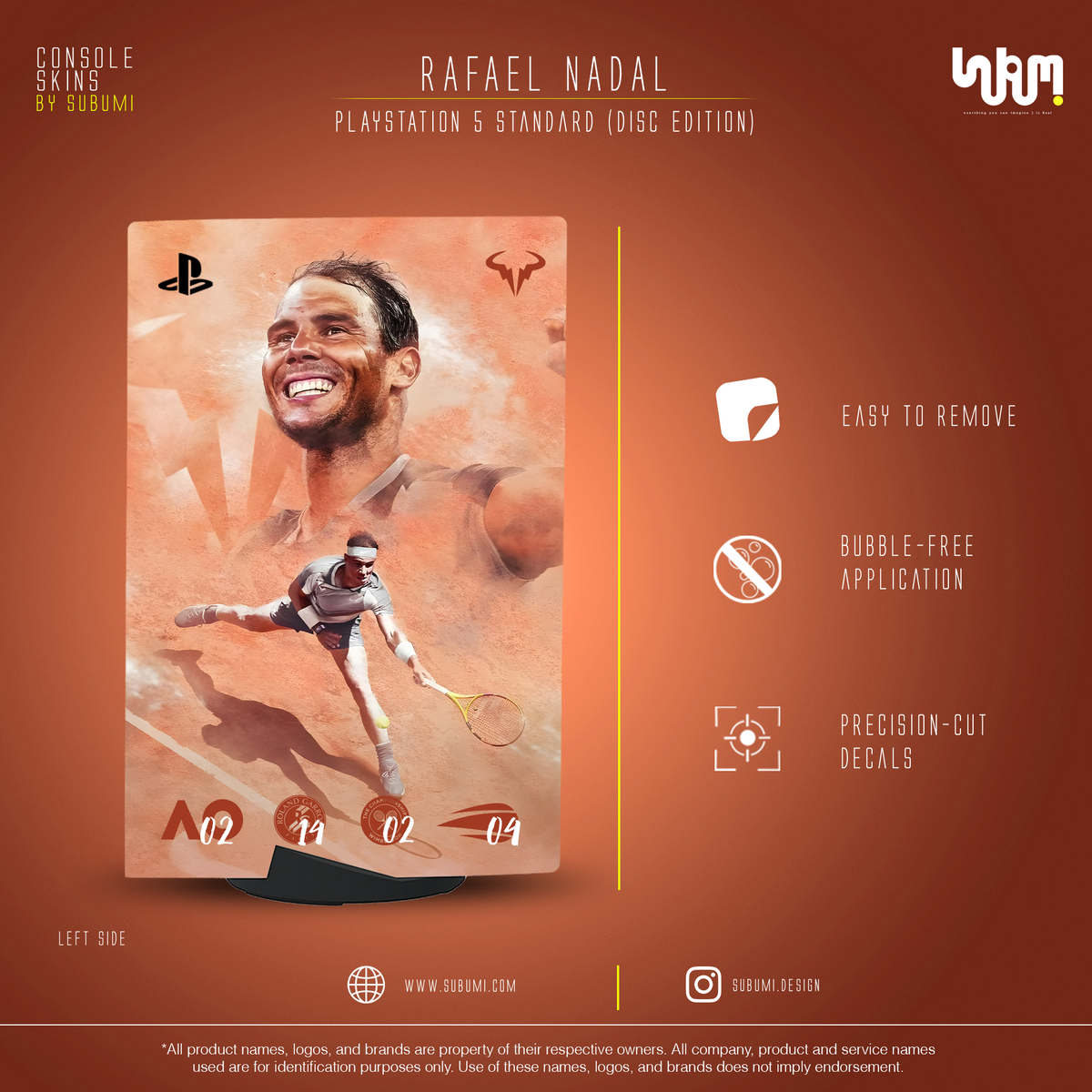 Rafael Nadal Console Skin by SUBUMI — PS5 Standard Disc, left side