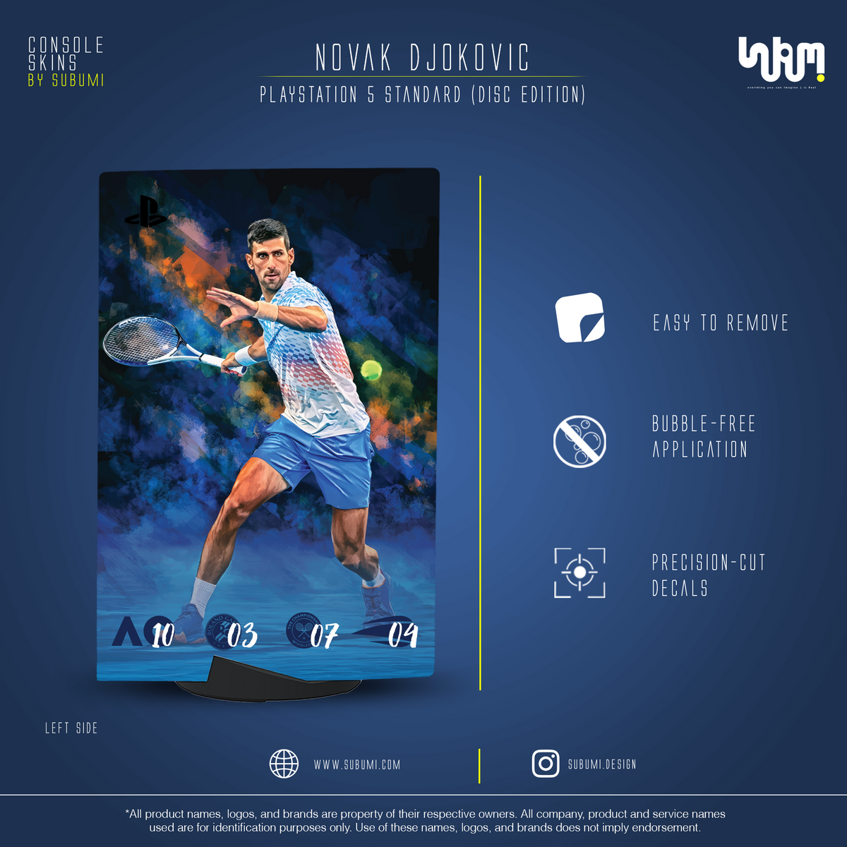Novak Djokovic Console Skin by SUBUMI — PS5 Standard Disc, left side