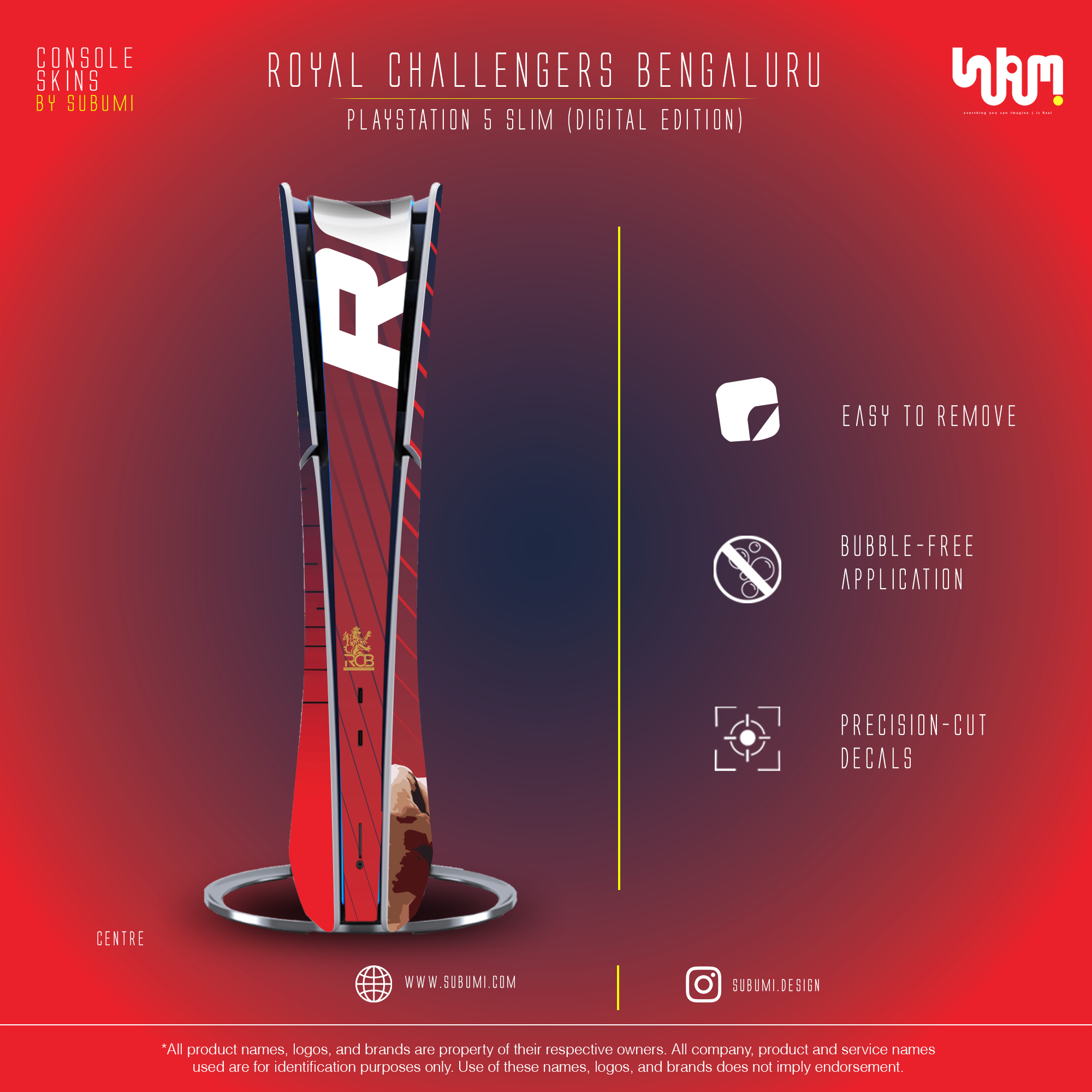 Royal Challengers Bengaluru IPL inspired Console Skin by SUBUMI for Playstation 5 Slim Digital