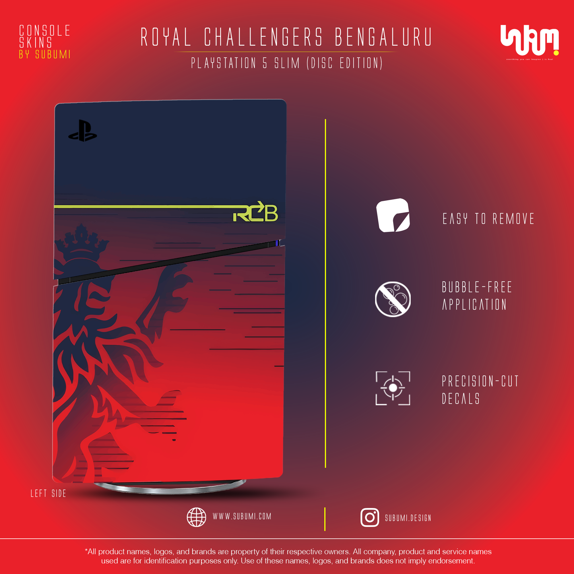 Royal Challengers Bengaluru IPL inspired Console Skin by SUBUMI for Playstation 5 Slim Disc