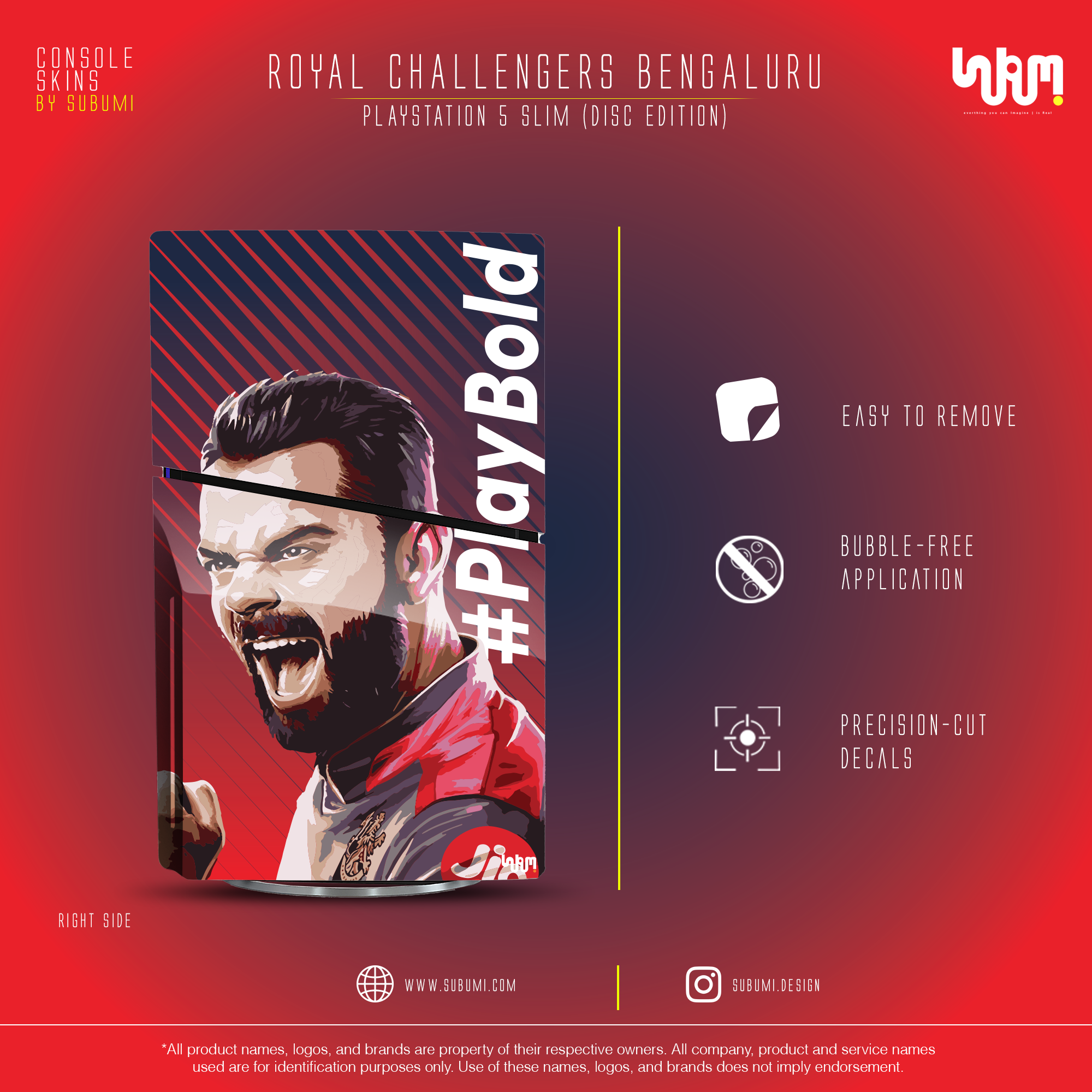 Royal Challengers Bengaluru IPL inspired Console Skin by SUBUMI for Playstation 5 Slim Disc