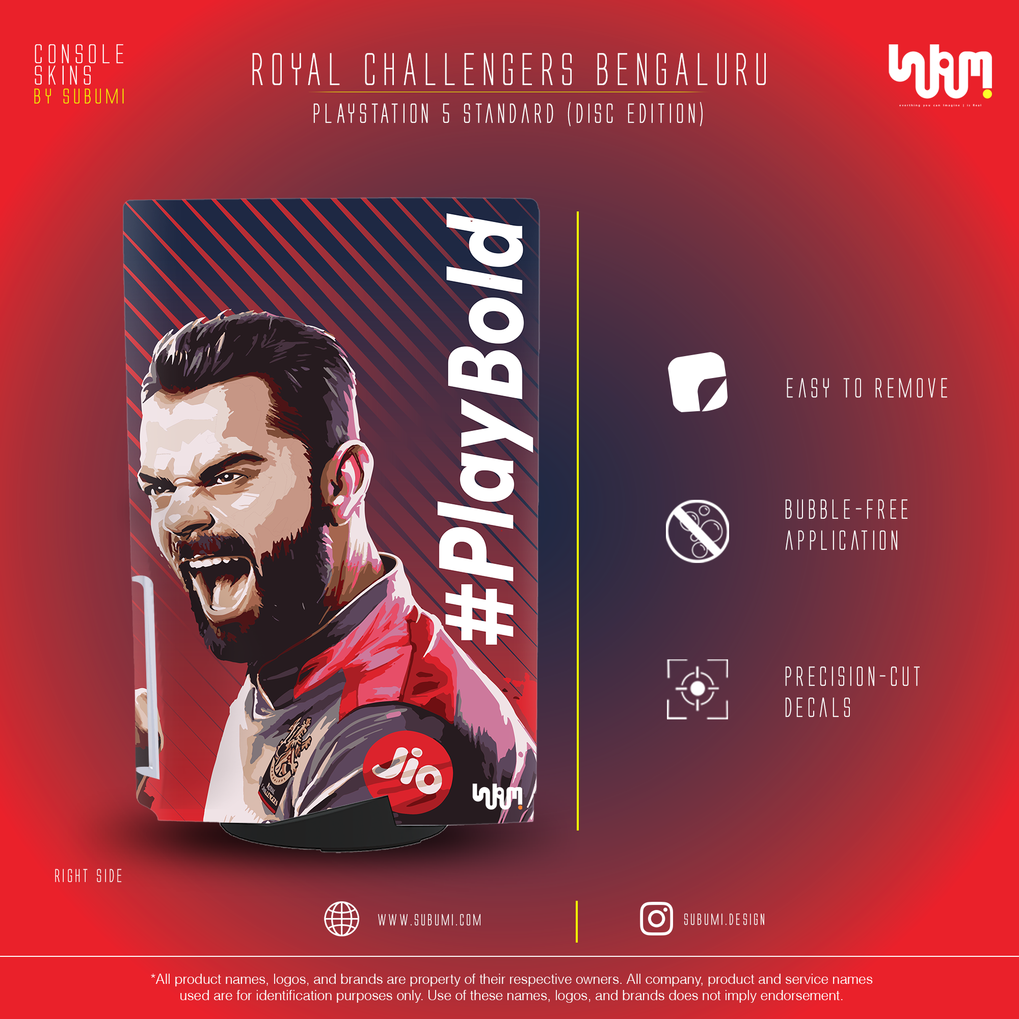 Royal Challengers Bengaluru IPL inspired Console Skin by SUBUMI for Playstation 5 Standard Disc