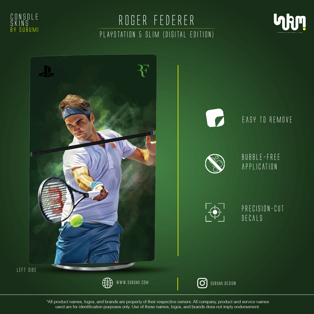 Roger Federer Console Skin by SUBUMI — PS5 Slim Digital, left side