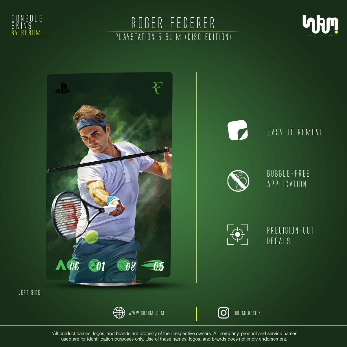 Roger Federer Console Skin by SUBUMI — PS5 Slim Disc, left side