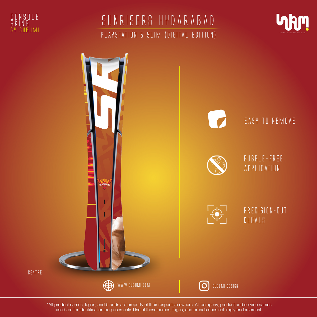 Sunrisers Hyderabad PS5 Console Skin | SUBUMI — design preview, image 10