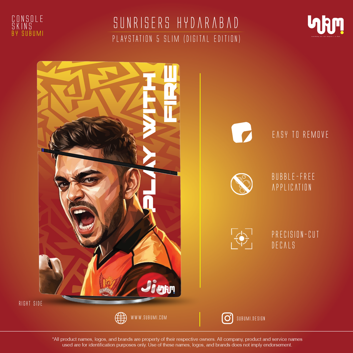 Sunrisers Hyderabad PS5 Console Skin | SUBUMI — right side, image 8