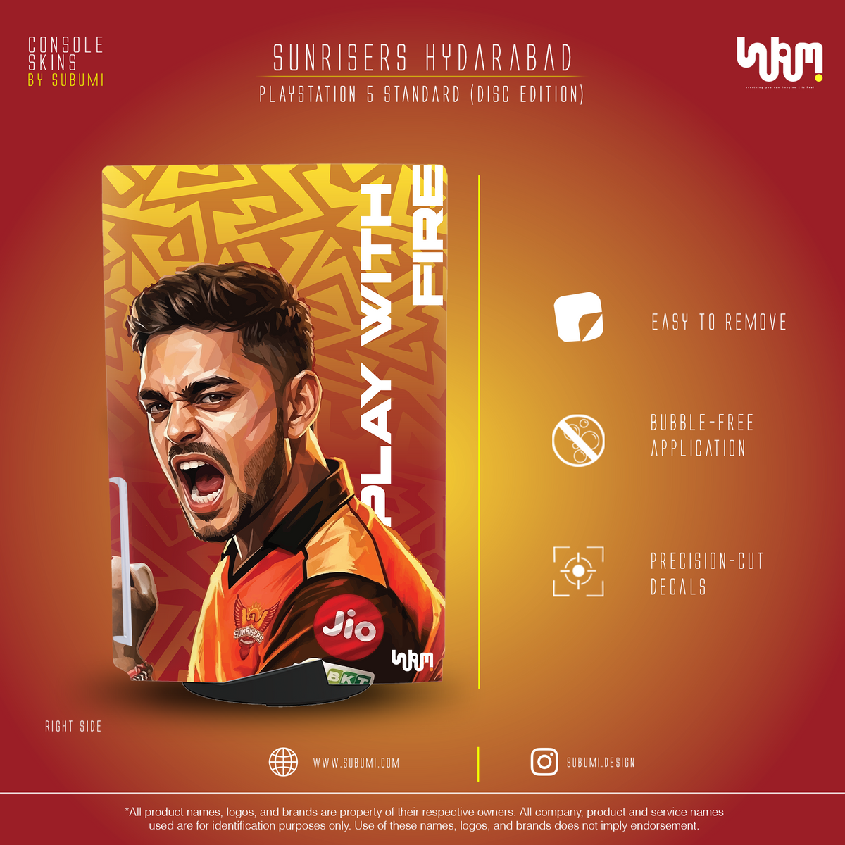 Sunrisers Hyderabad PS5 Console Skin | SUBUMI — right side, image 5