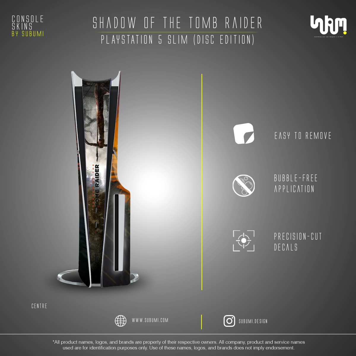 Shadow of the Tomb Raider Console Skin by SUBUMI — PS5 Slim Disc, centre view
