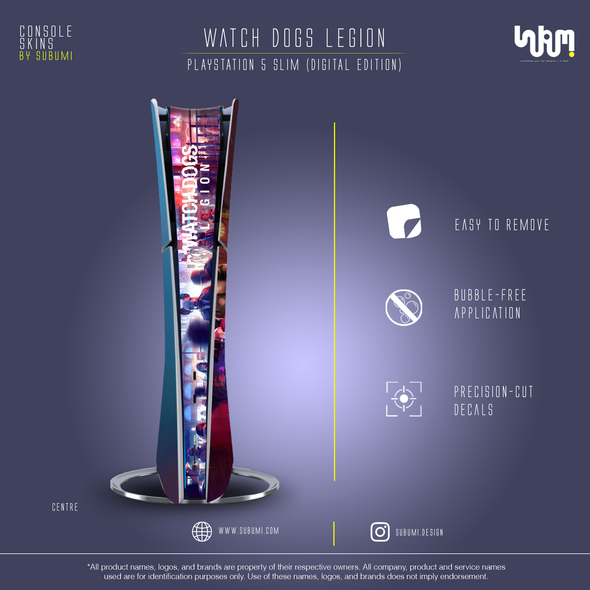 Watch Dogs: Legion Console Skin by SUBUMI — PS5 Slim Digital, centre view