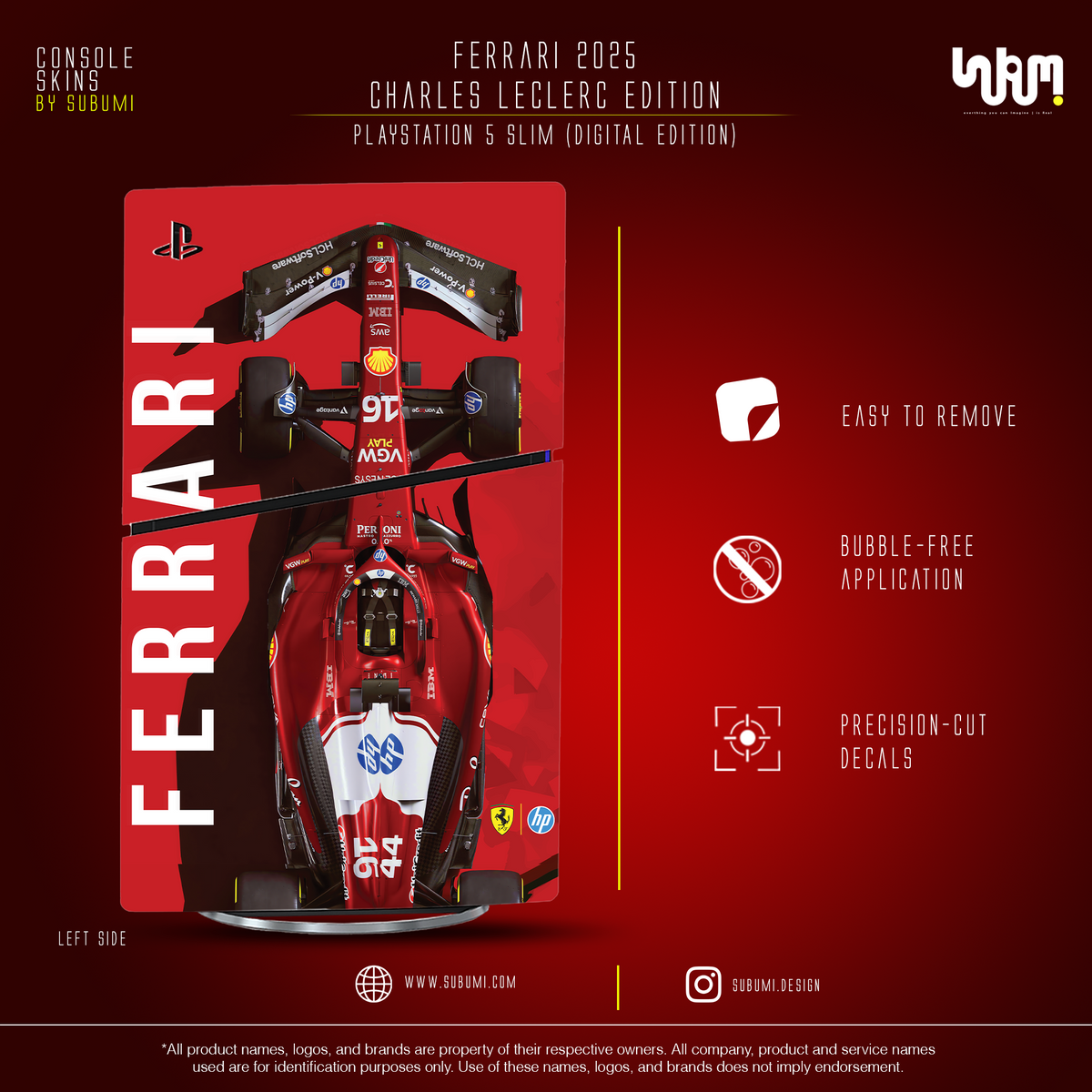 Ferrari x Charles Leclerc Console Skin by SUBUMI — PS5 Slim Digital, left side