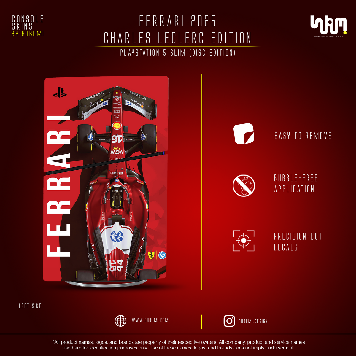 Ferrari x Charles Leclerc Console Skin by SUBUMI — PS5 Slim Disc, left side