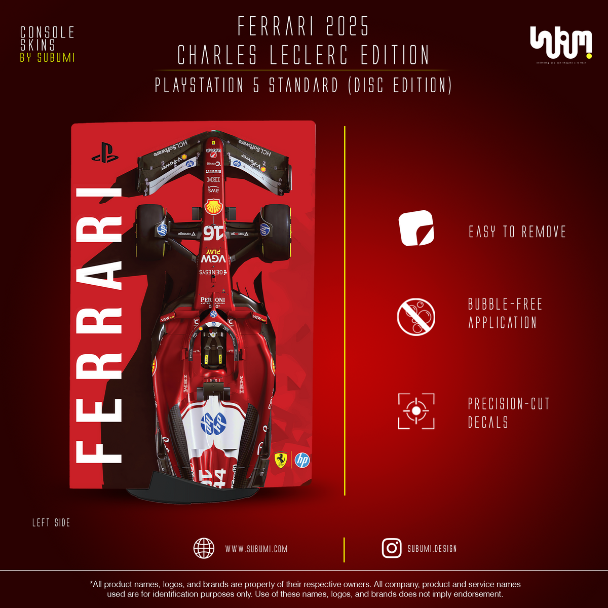 Ferrari x Charles Leclerc Console Skin by SUBUMI — PS5 Standard Disc, left side