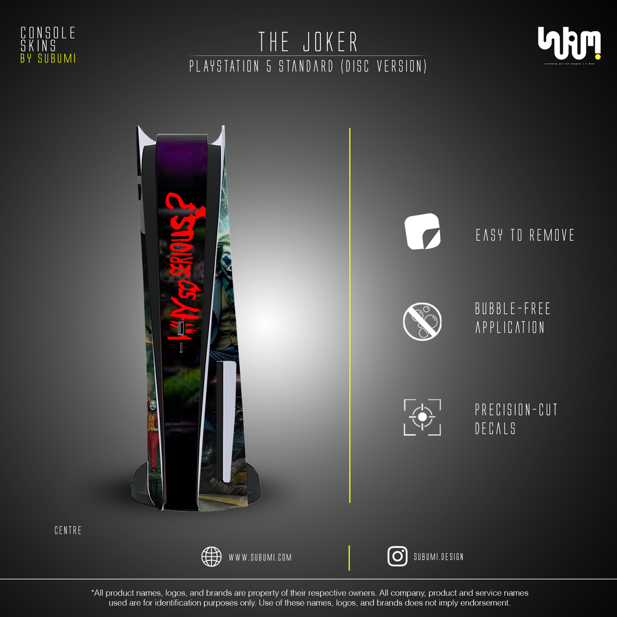 Joker Console Skin by SUBUMI — PS5 Standard Disc, front