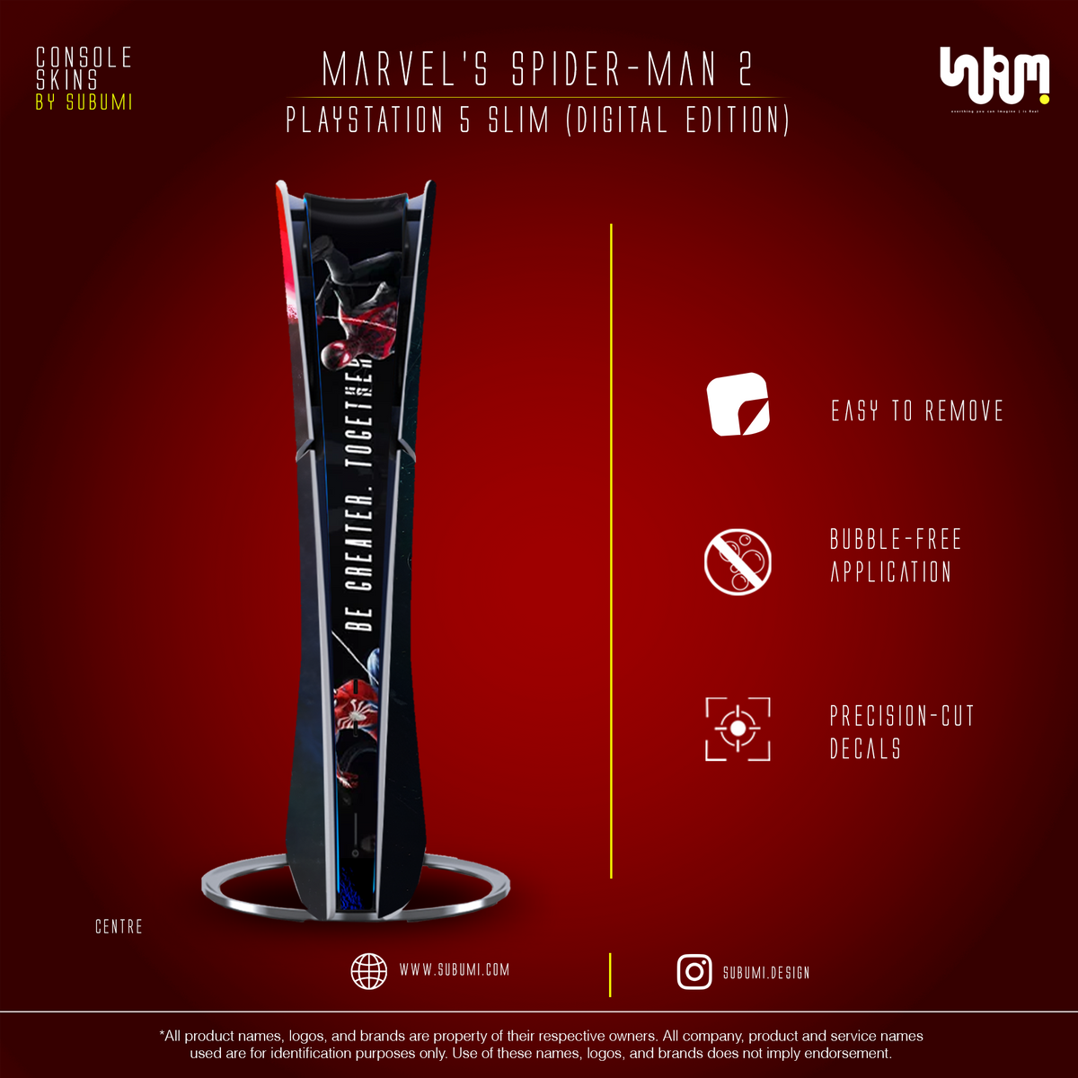 Marvel's Spider-Man 2 (Venom Edition) Console Skin by SUBUMI — PS5 Slim Digital, front