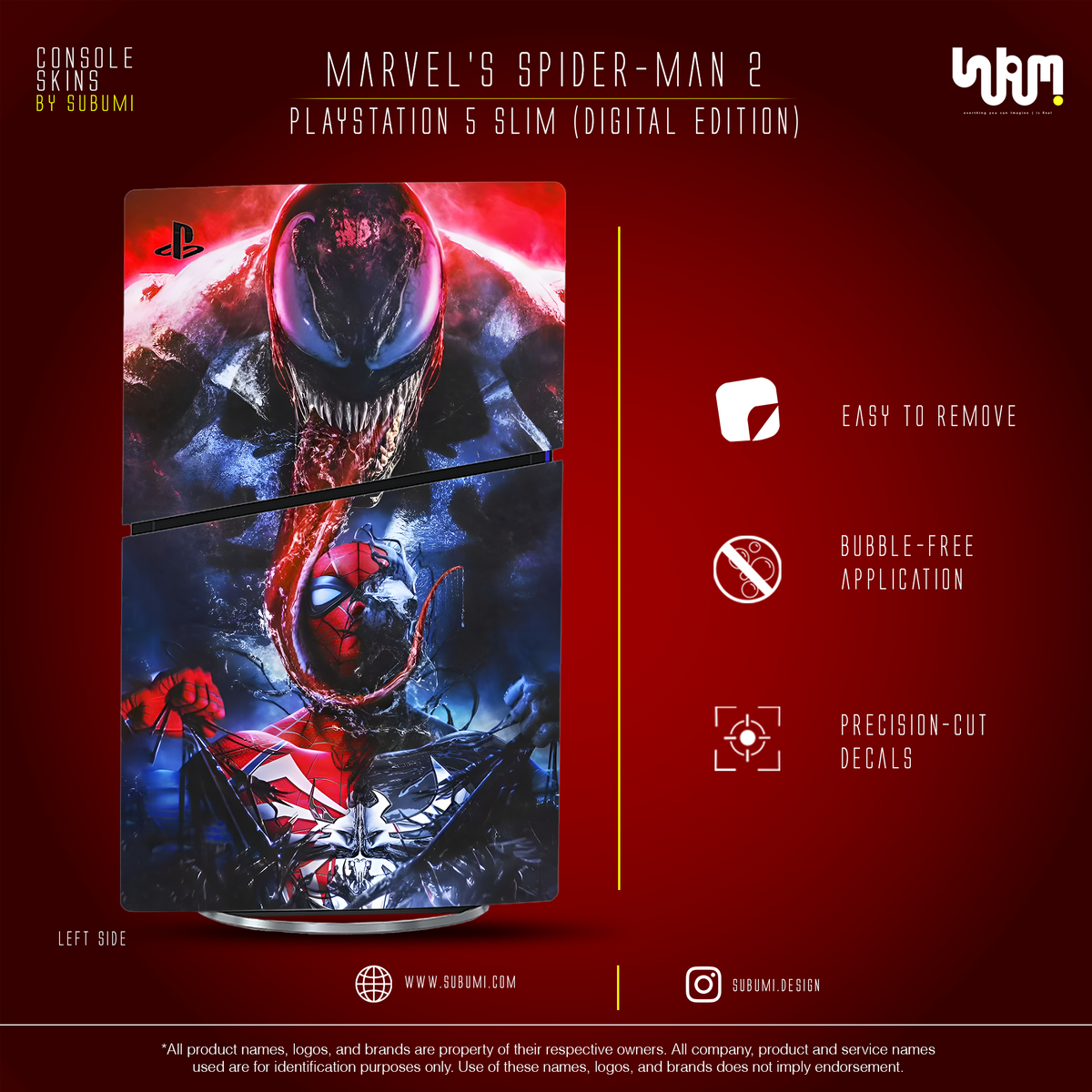 Marvel's Spider-Man 2 (Venom Edition) Console Skin by SUBUMI — PS5 Slim Digital, left side