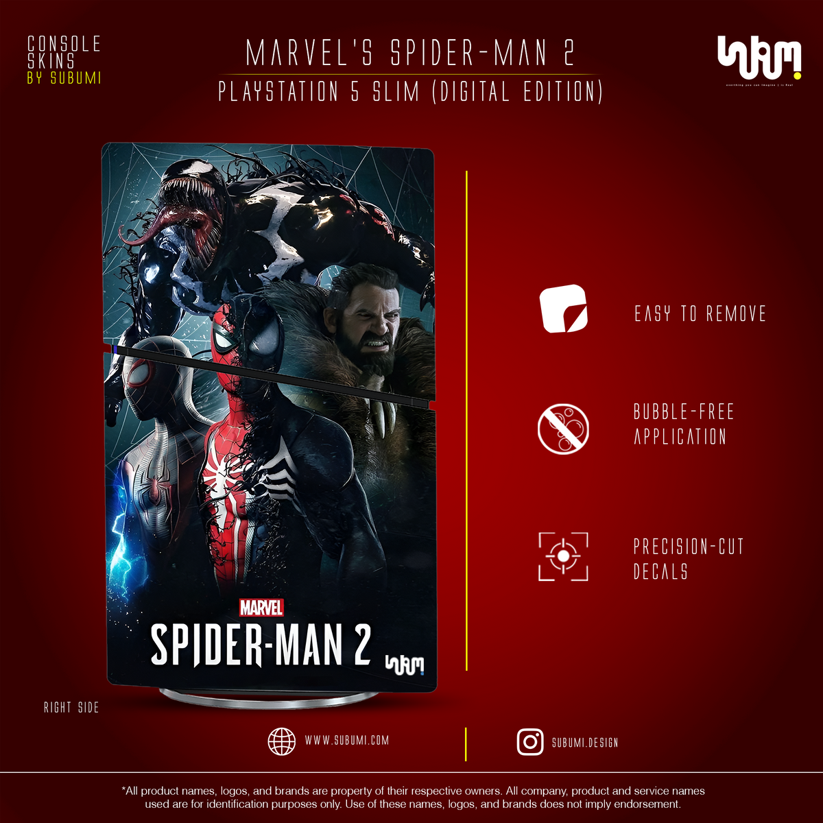 Marvel's Spider-Man 2 (Venom Edition) Console Skin by SUBUMI — PS5 Slim Digital, right side