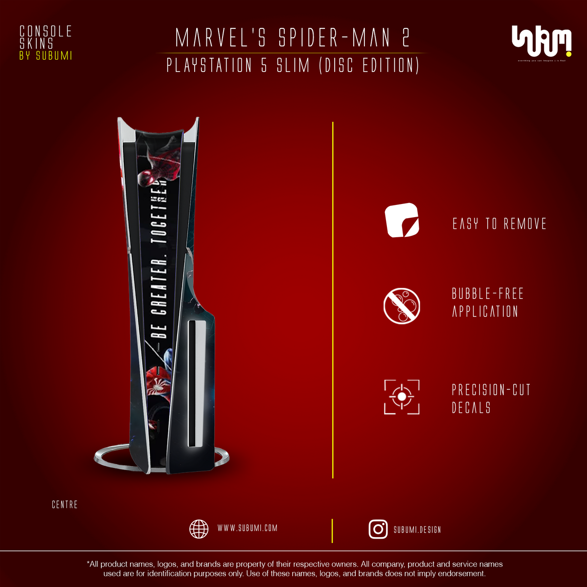Marvel's Spider-Man 2 (Venom Edition) Console Skin by SUBUMI — PS5 Slim Disc, front