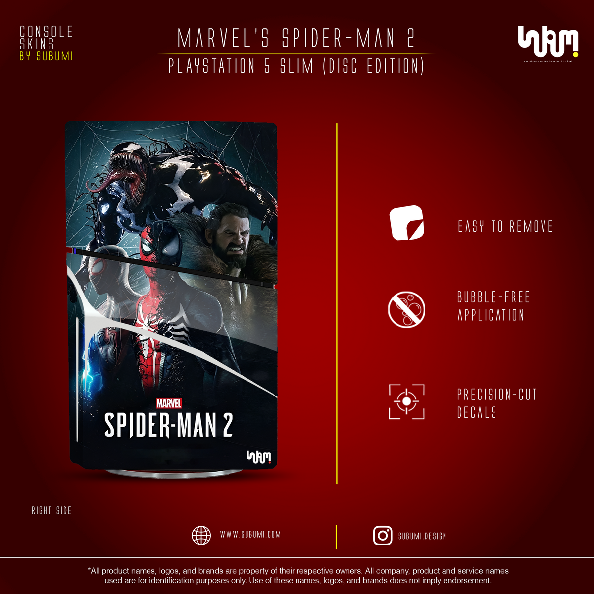 Marvel's Spider-Man 2 (Venom Edition) Console Skin by SUBUMI — PS5 Slim Disc, right side
