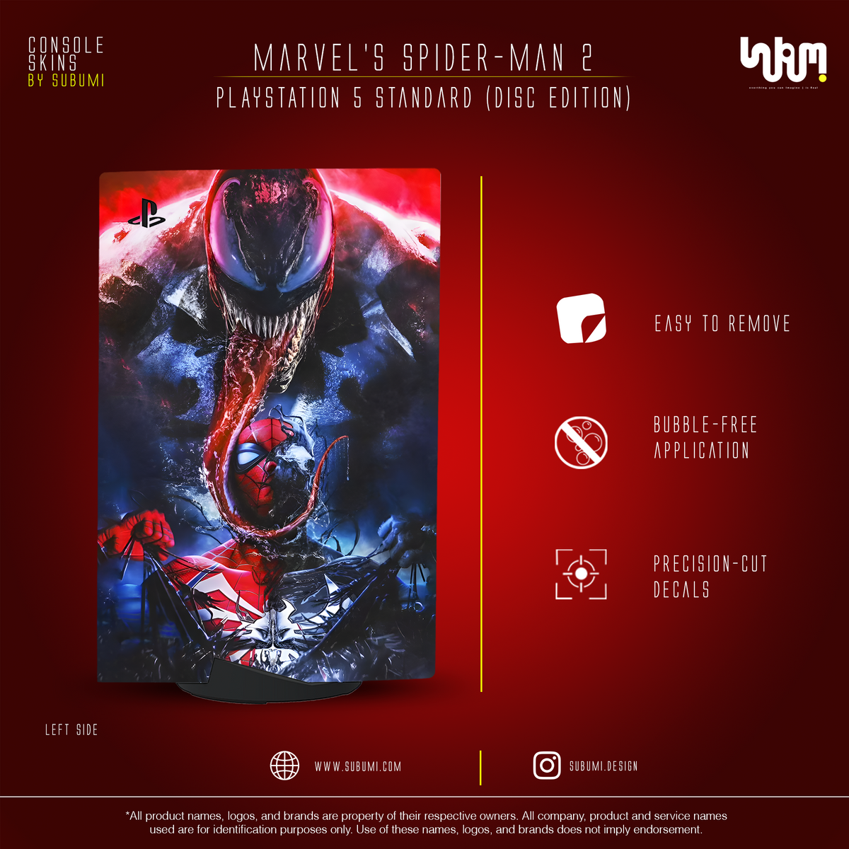 Marvel's Spider-Man 2 (Venom Edition) Console Skin by SUBUMI — PS5 Standard Disc, left side