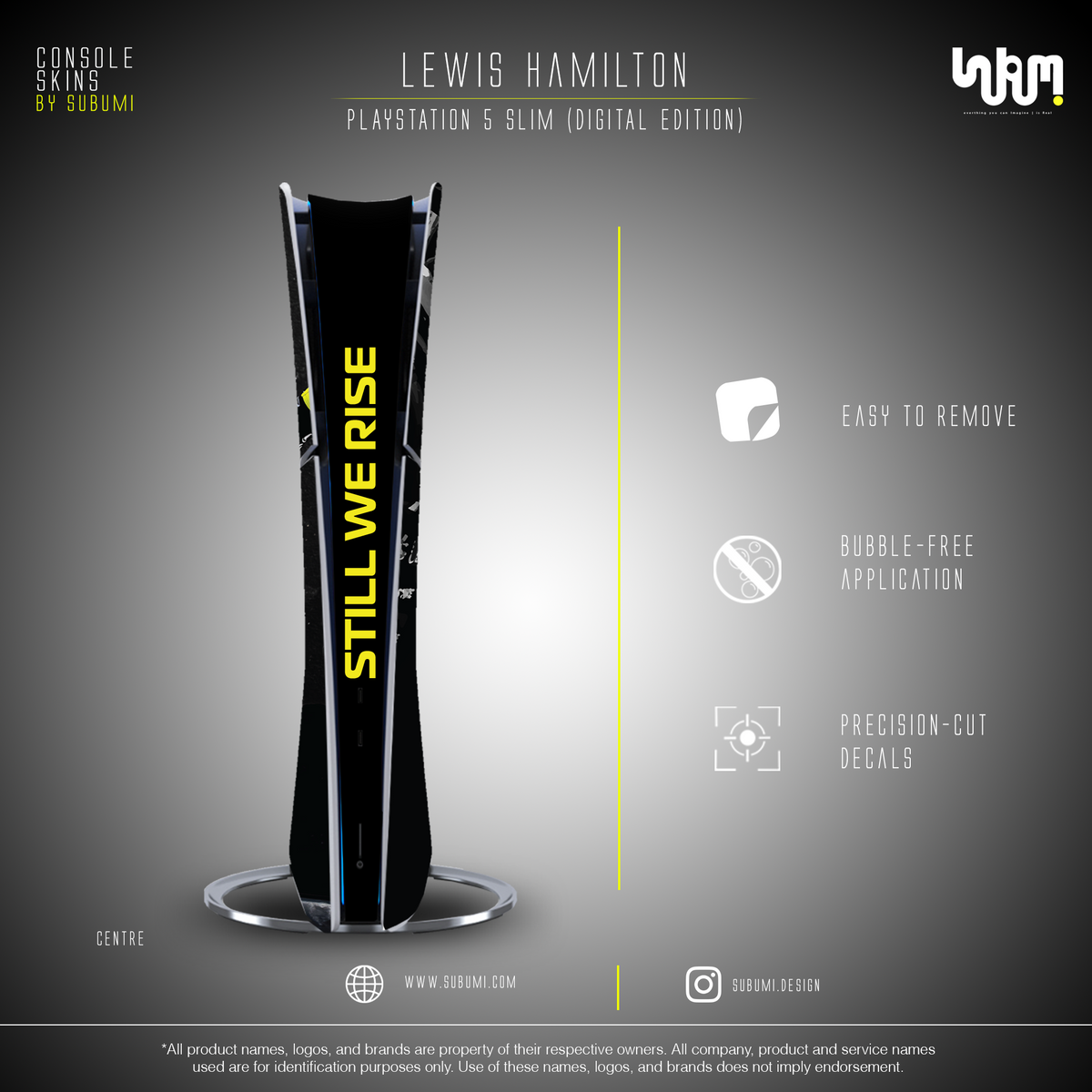 Mercedes x Lewis Hamilton Console Skin by SUBUMI — PS5 Slim Digital, front