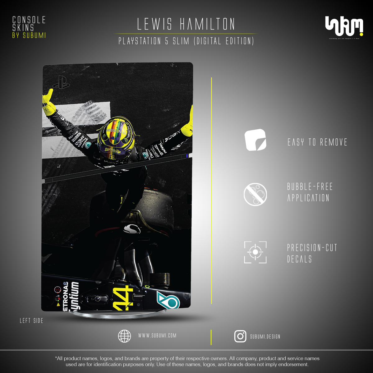 Mercedes x Lewis Hamilton Console Skin by SUBUMI — PS5 Slim Digital, left side