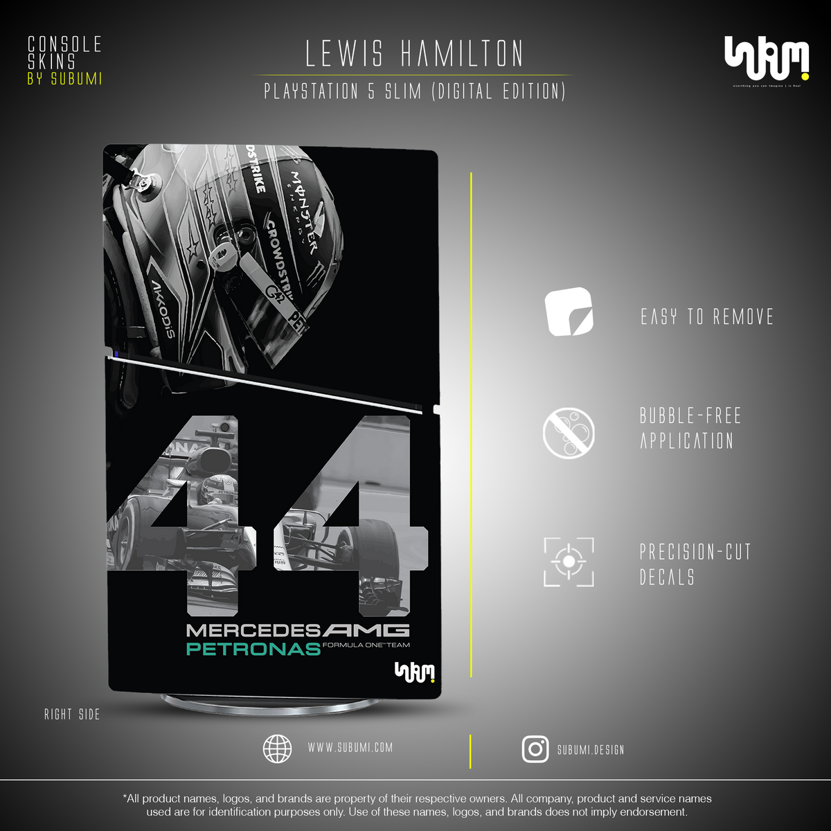 Mercedes x Lewis Hamilton Console Skin by SUBUMI — PS5 Slim Digital, right side