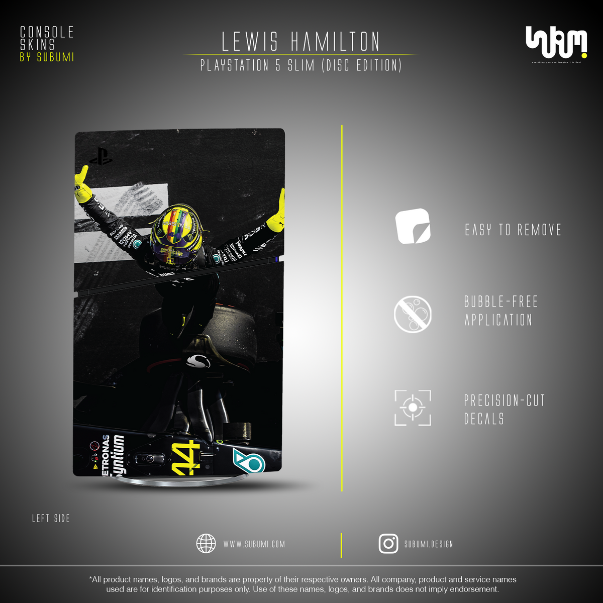 Mercedes x Lewis Hamilton Console Skin by SUBUMI — PS5 Slim Disc, left side