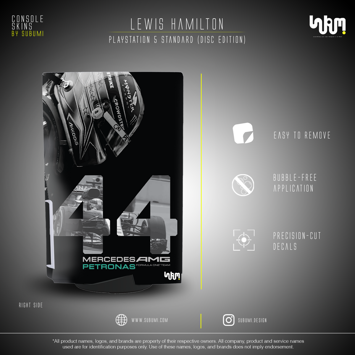 Mercedes x Lewis Hamilton Console Skin by SUBUMI — PS5 Standard Disc, right side